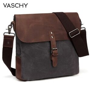 Vaschy  Vintage Small Message Bag  Genuine Leather Gray